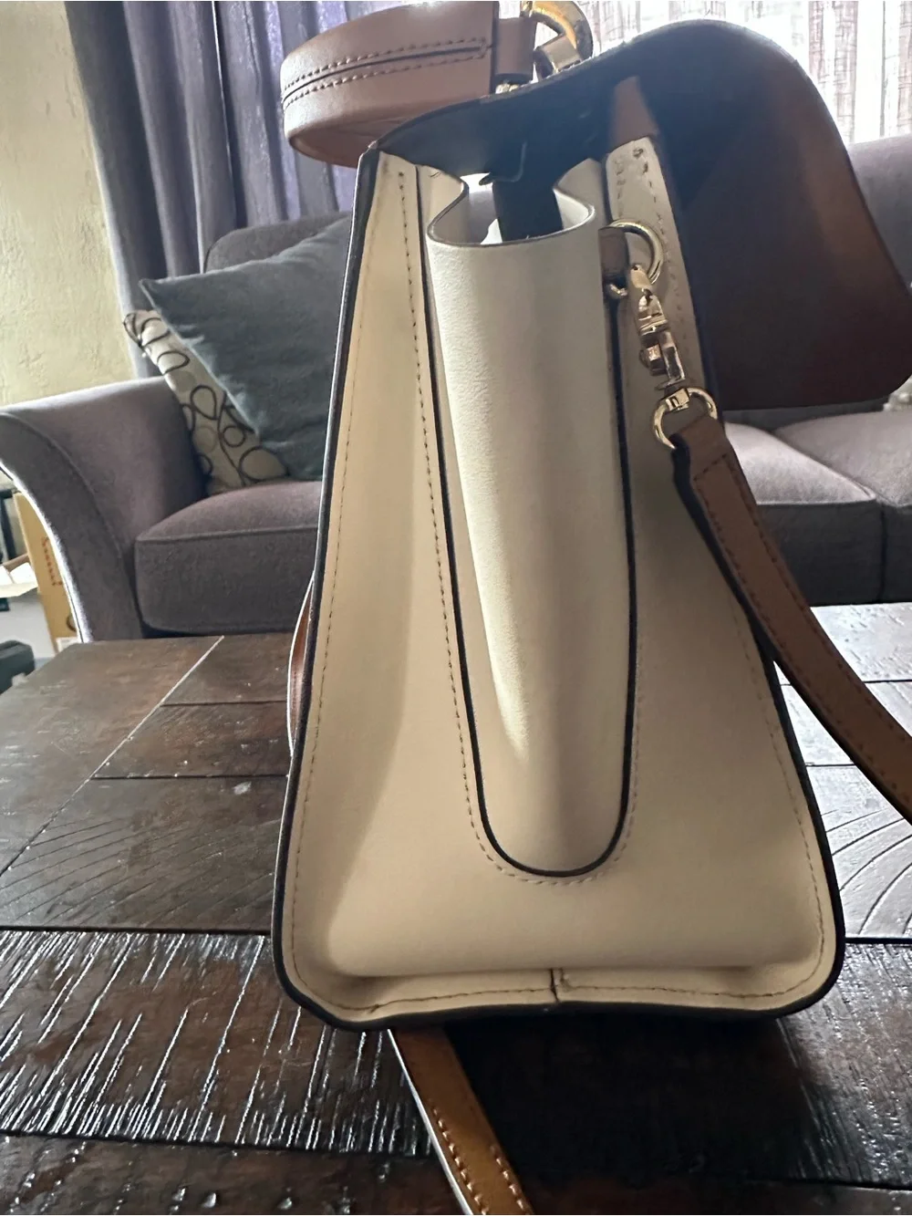 Zac Posen Brown and White Structured Top-Handle Satchel